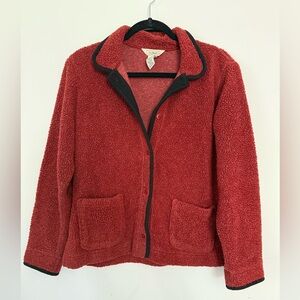 L.L. Bean Sherpa Fleece Jacket Womens Medium Red Cozy Button Front Vintage Coat